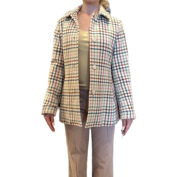 Coach Plaid Tattersall Tweed Wool Pea Coat Jacket - Picture 1 of 11